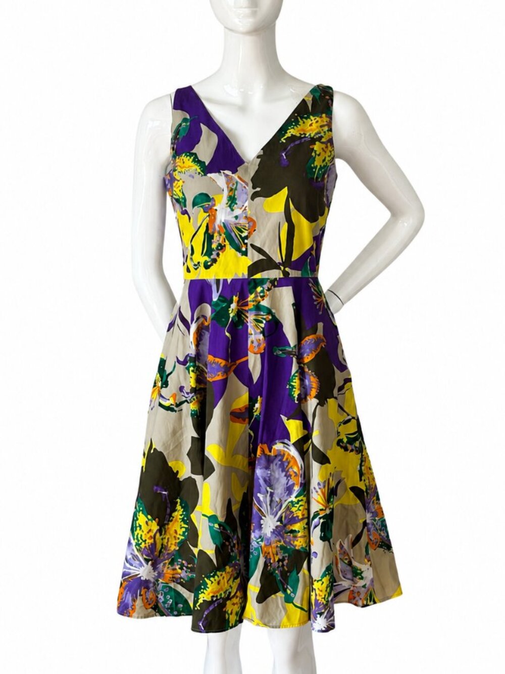 Max Mara Studio Floral Cotton Fit & Flare Dress S Made in Italy